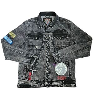 Born Fly Denim Jacket Acid Wash Patches Graphic Streetwear Jean Jacket SM